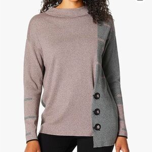 Nic + Zoe Women’s Soft Blush and Gray Toggled Block Pullover Sweater Top M